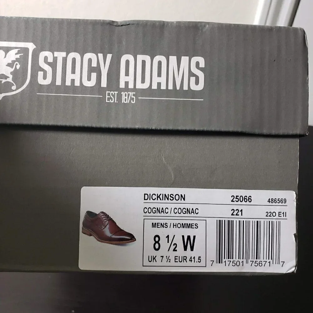 Stacy Adams Mens Cognac Dickinson Cap Toe Lace Up Oxford Dress Shoes Size 8.5 W